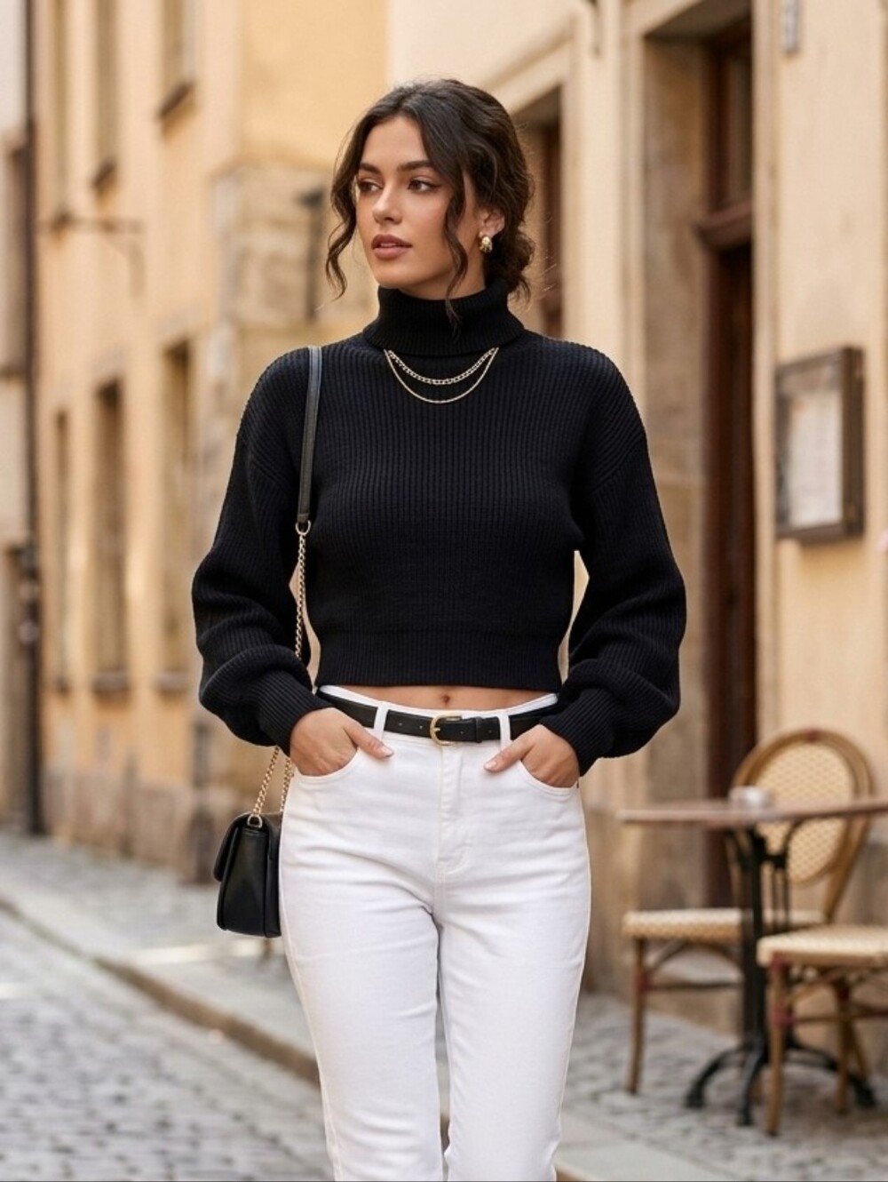 Blue Rain Black Cropped Turtleneck Sweater Top-M